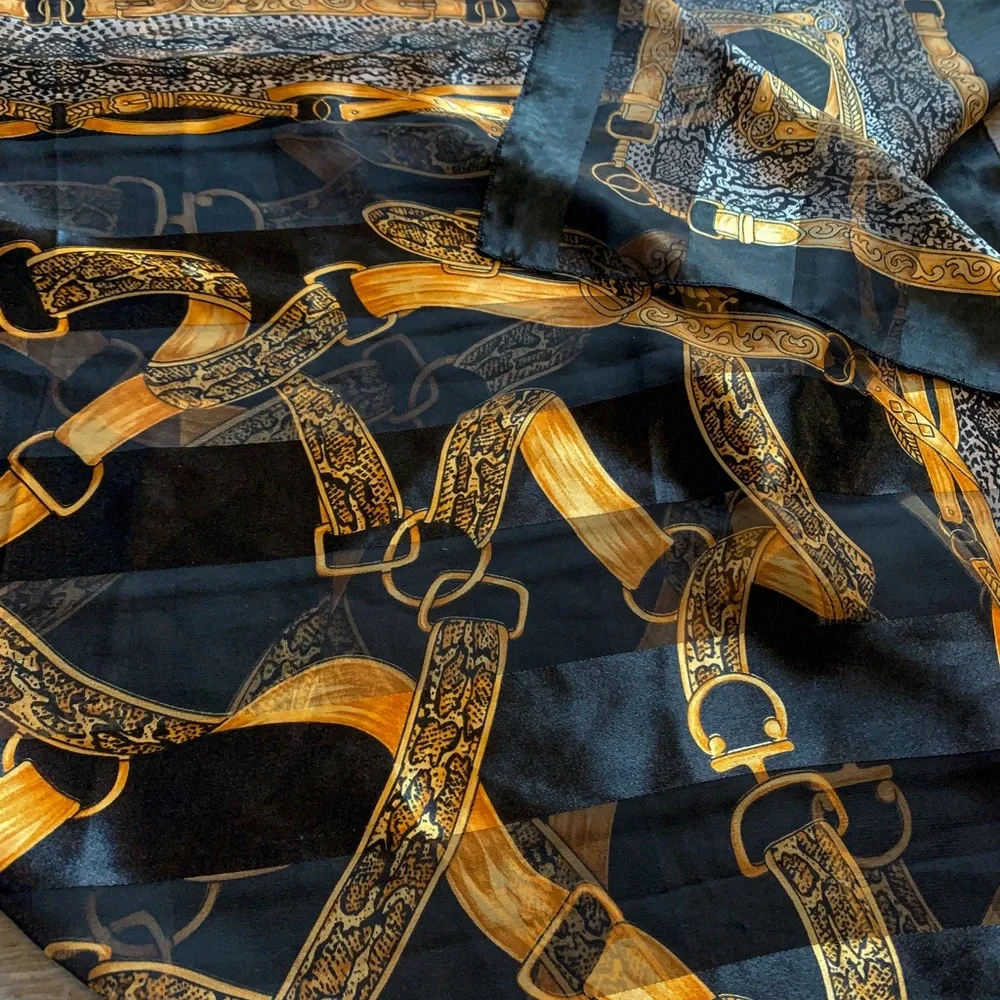 Elegant Black and Gold Printed Women's Scarf